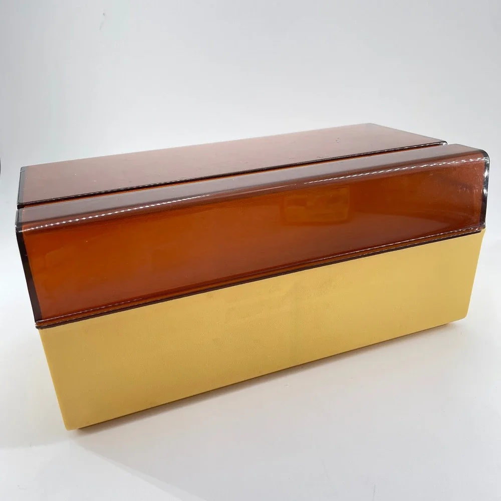 Rubbermaid Box 1970s Kitchen Harvest Gold Amber Smoked Hinged Lid Hard Plastic